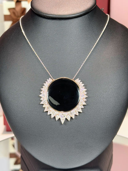 Onyx Eclipse Pendant 14k White Gold Necklace