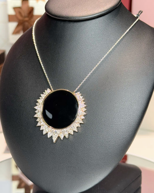 Onyx Eclipse Pendant 14k White Gold Necklace