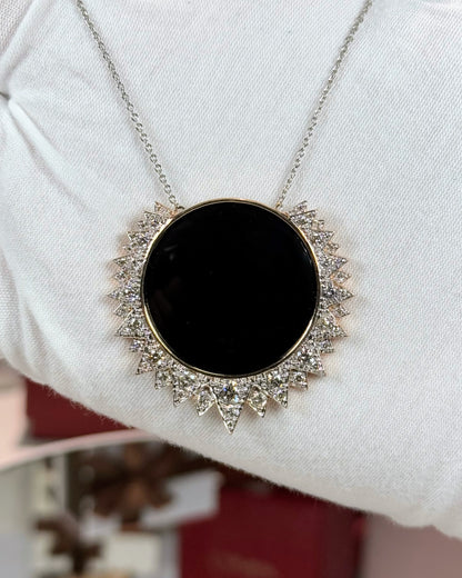 Onyx Eclipse Pendant 14k White Gold Necklace
