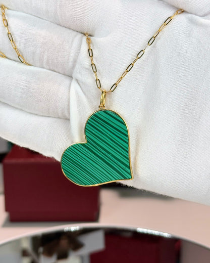 Malachite Heart Pendant 14k Yellow Gold Necklace
