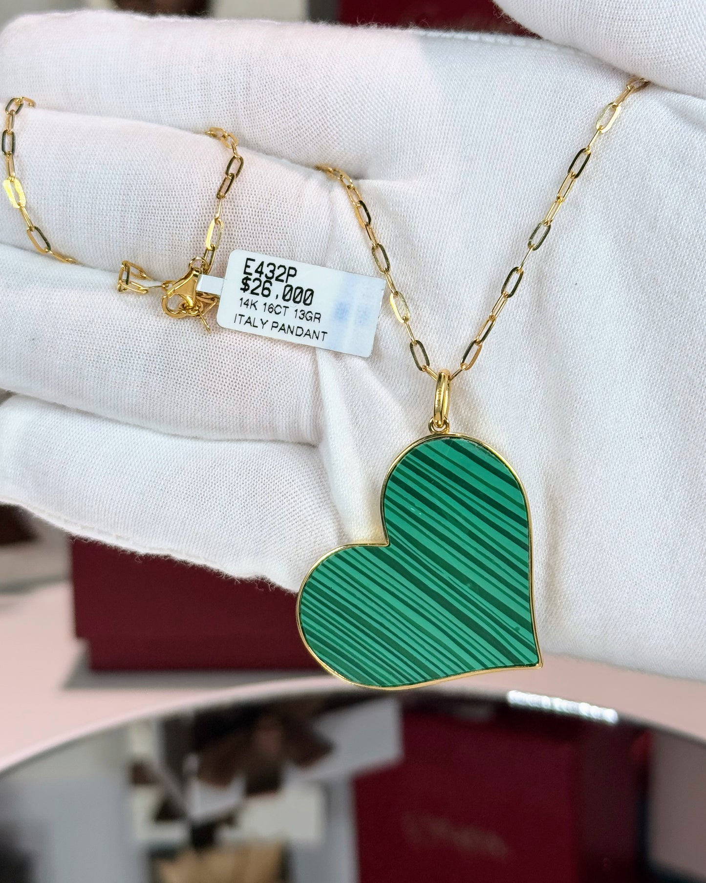 Malachite Heart Pendant 14k Yellow Gold Necklace