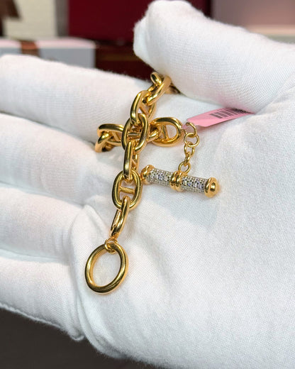 14k Yellow Gold Diamond Scroll Toggle Clasp Bracelet