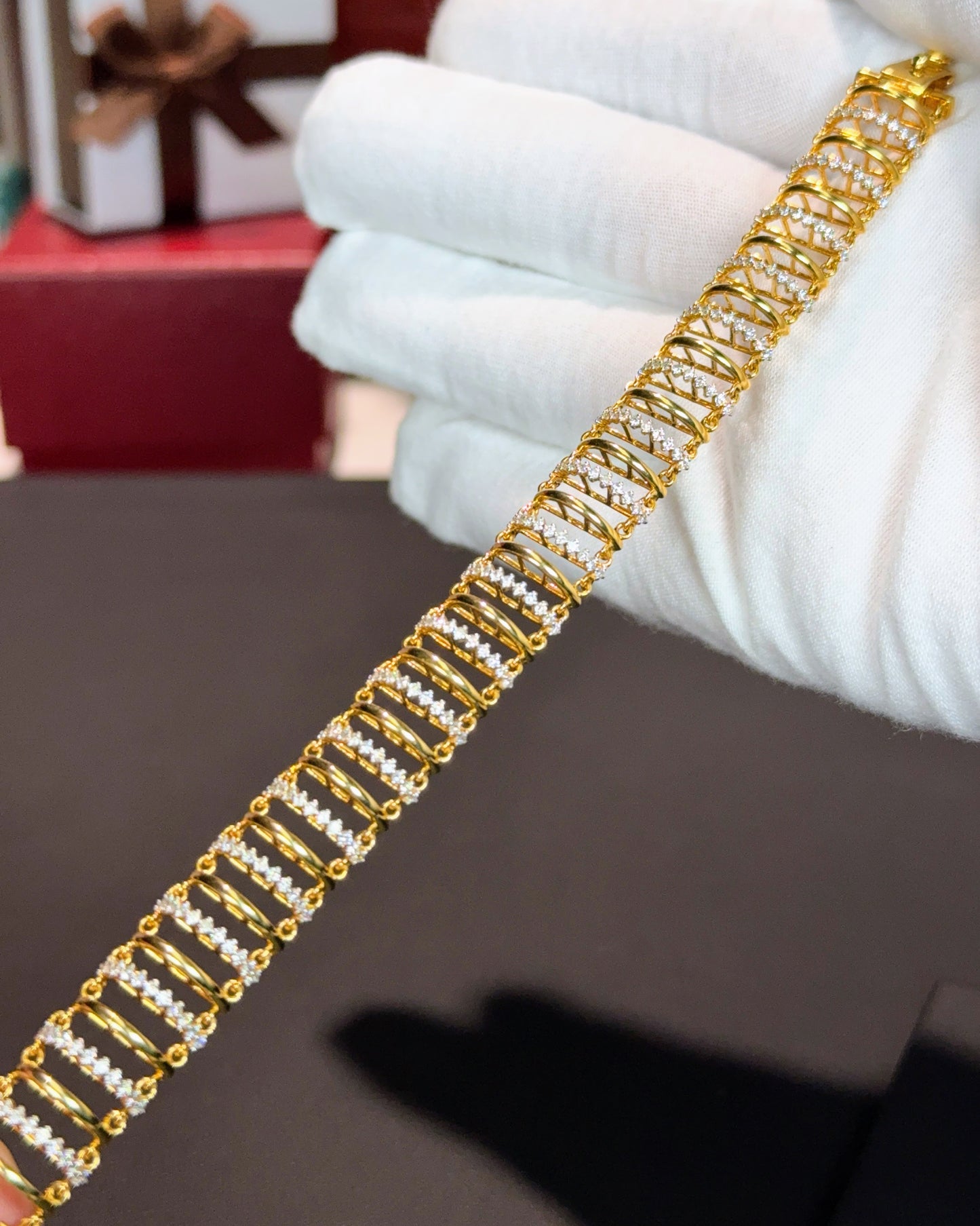 Caterpiller Design 14k Yellow Gold Diamond Bracelet