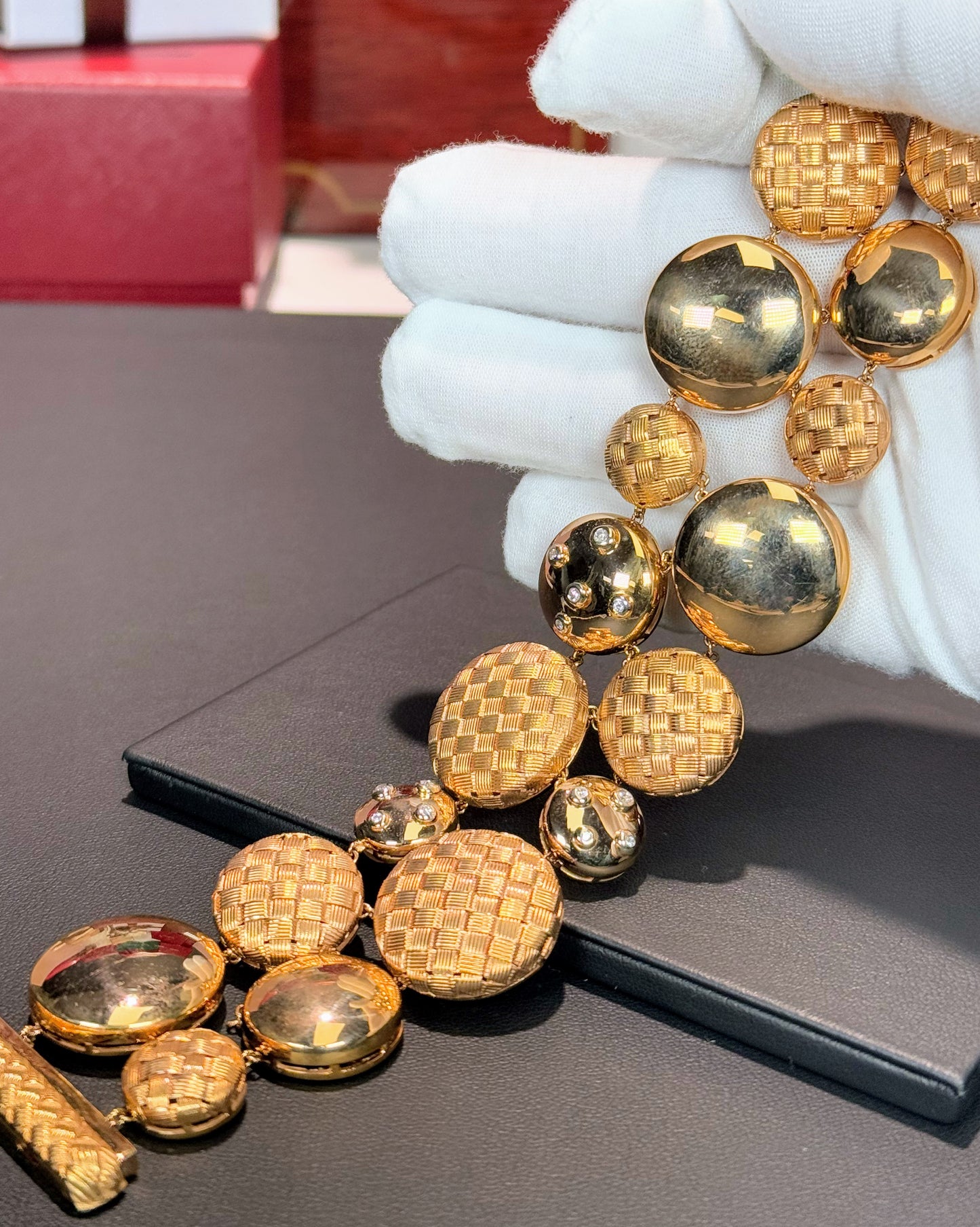 Palm Weave Design 18k Yellow Gold Bracelet