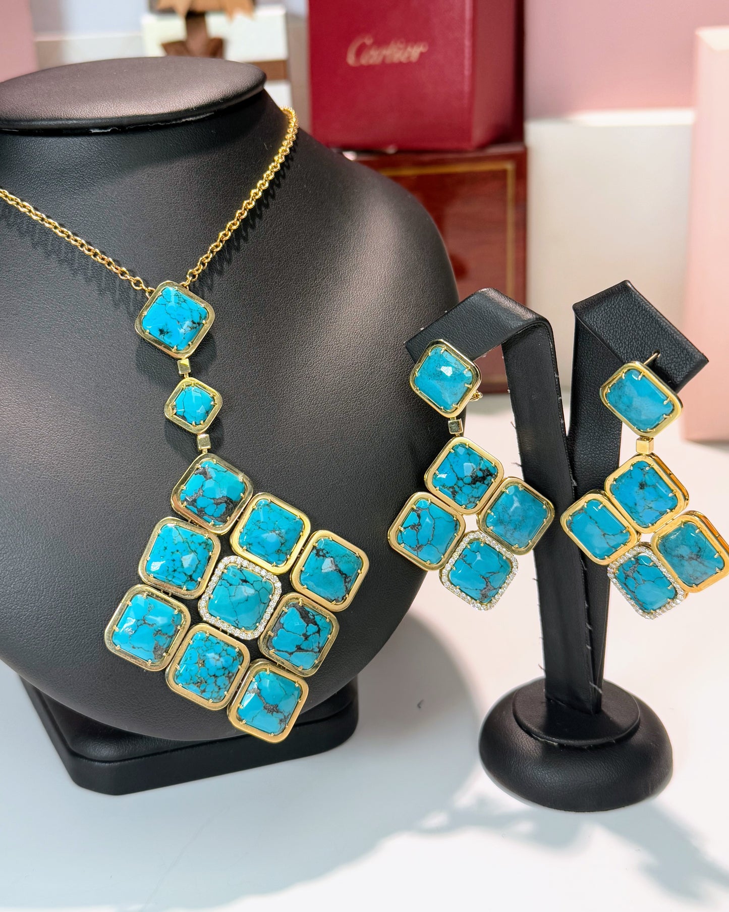 Turquoise Pendant 14k Yellow Gold Necklace