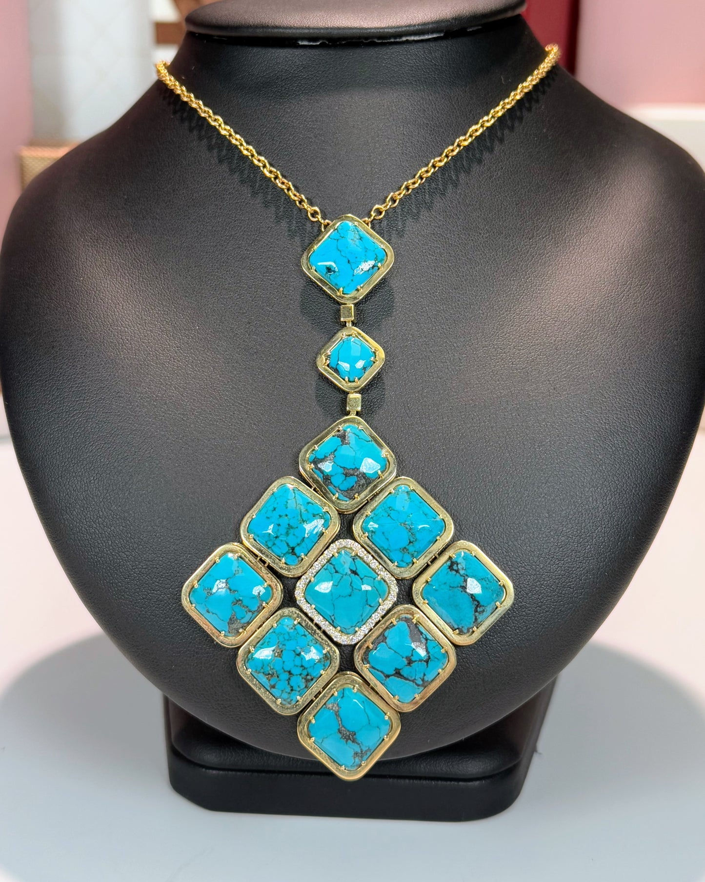 Turquoise Pendant 14k Yellow Gold Necklace