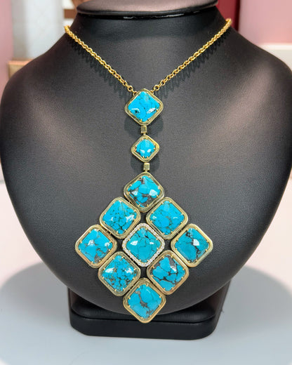 Turquoise Pendant 14k Yellow Gold Necklace