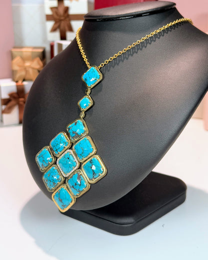 Turquoise Pendant 14k Yellow Gold Necklace