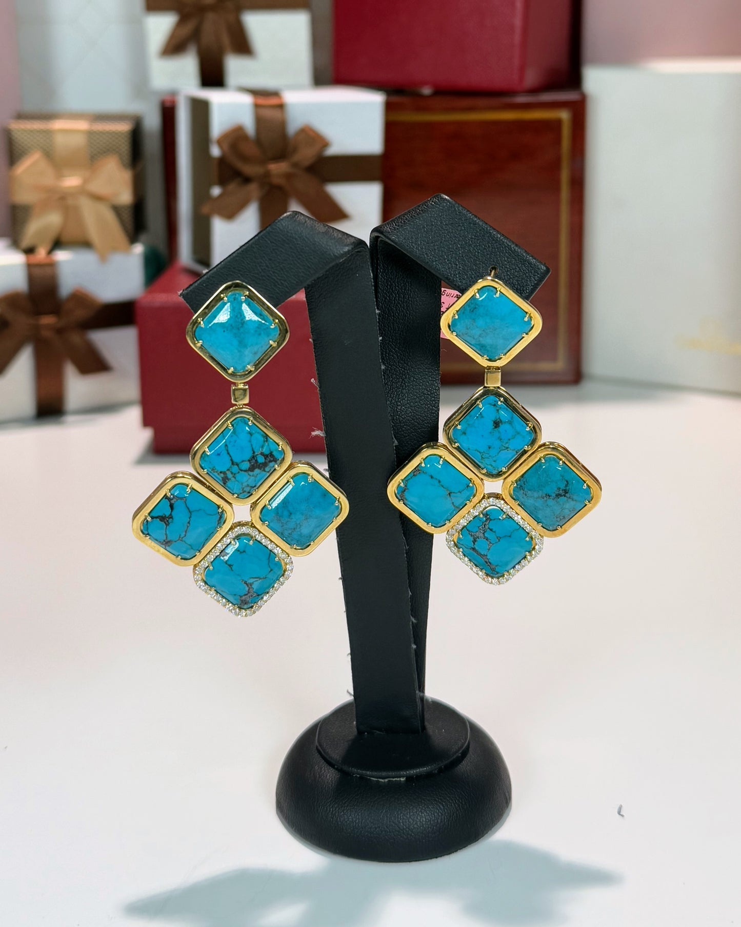 14k Yellow Gold Turquoise Earrings
