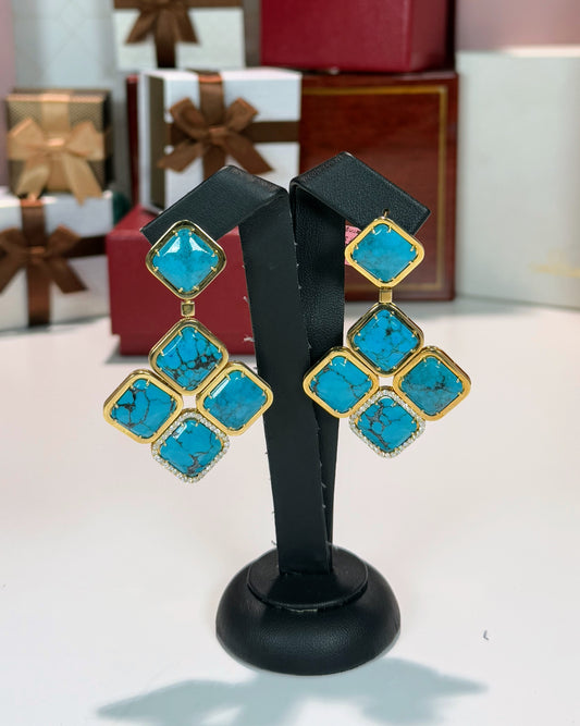 14k Yellow Gold Turquoise Earrings