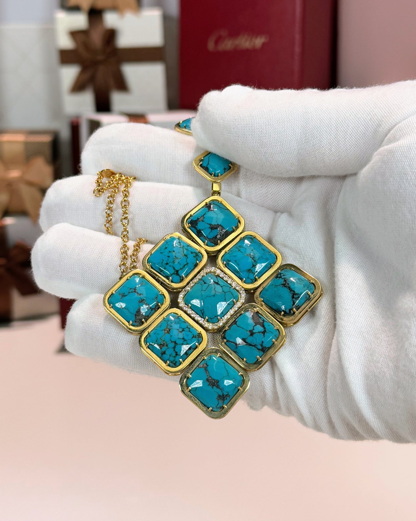 Turquoise Pendant 14k Yellow Gold Necklace