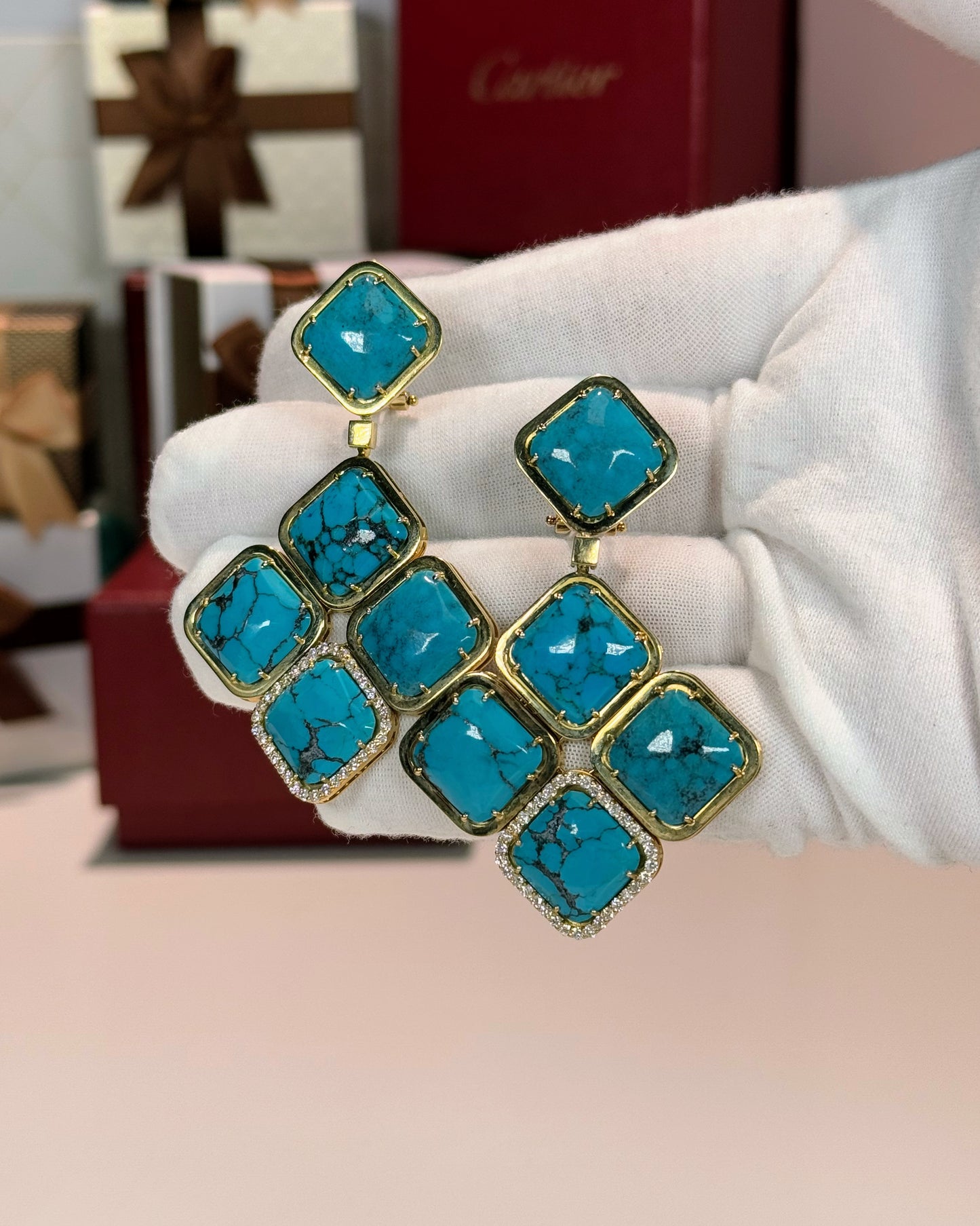 14k Yellow Gold Turquoise Earrings
