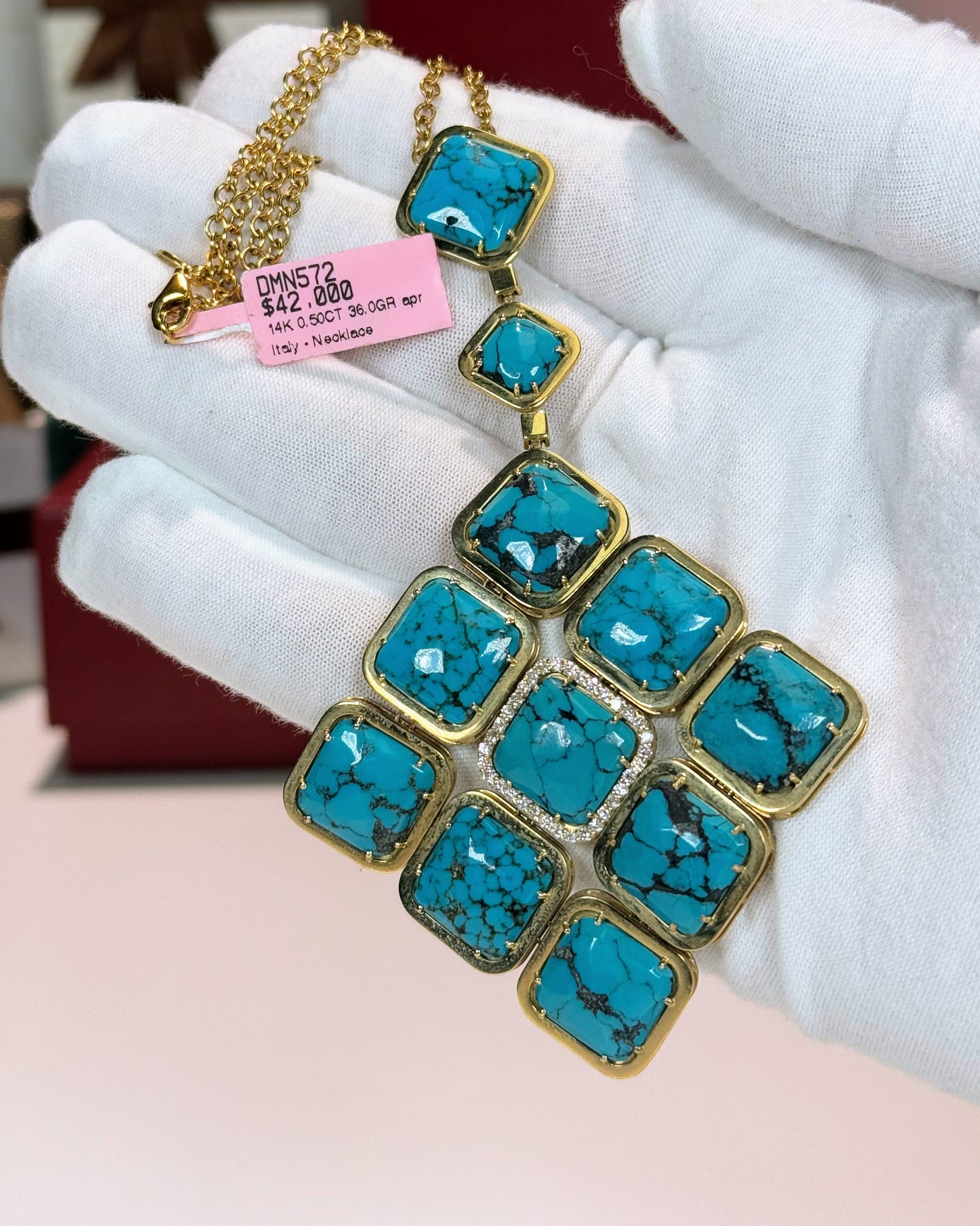 Turquoise Pendant 14k Yellow Gold Necklace