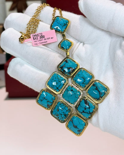 Turquoise Pendant 14k Yellow Gold Necklace