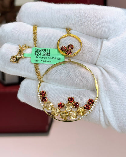 18k Yellow Gold Colorstones Pendant Necklace