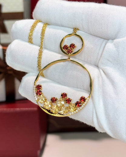 18k Yellow Gold Colorstones Pendant Necklace