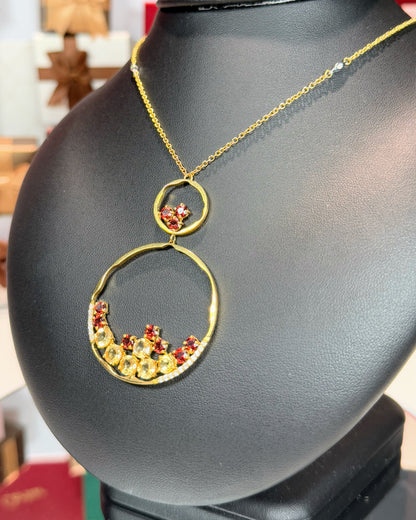 18k Yellow Gold Colorstones Pendant Necklace