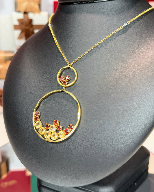 18k Yellow Gold Colorstones Pendant Necklace