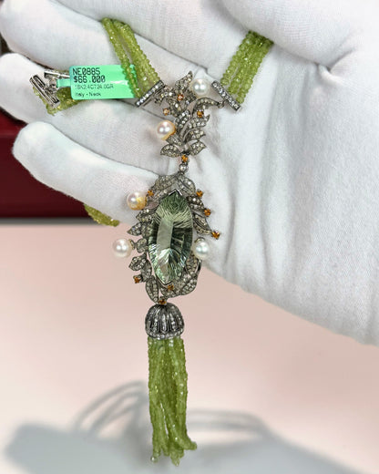 14k White Gold Peridot Tassel Necklace