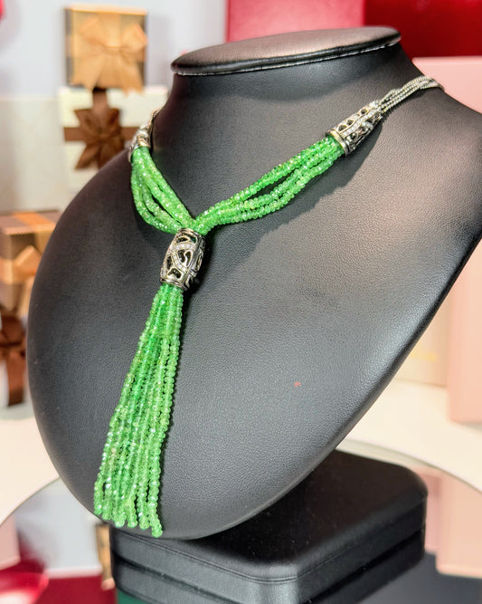 14k White Gold Emerald Tassel Necklace