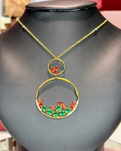 18k Yellow Gold Colorstones Pendant Necklace