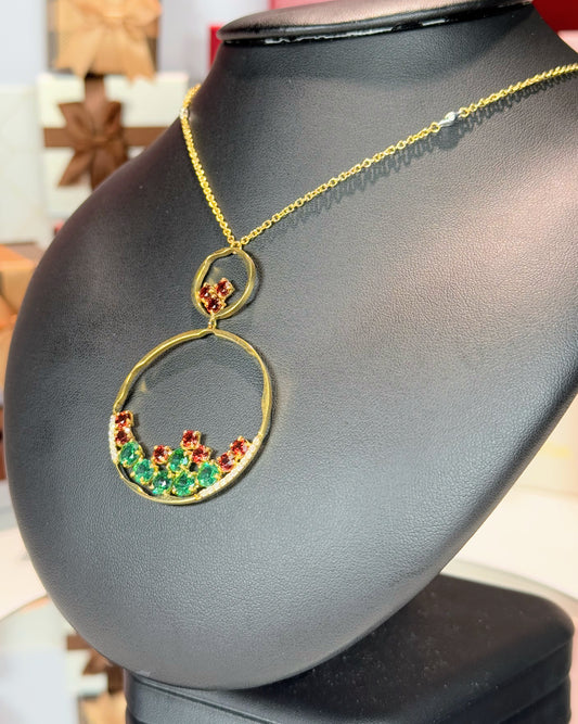 18k Yellow Gold Colorstones Pendant Necklace