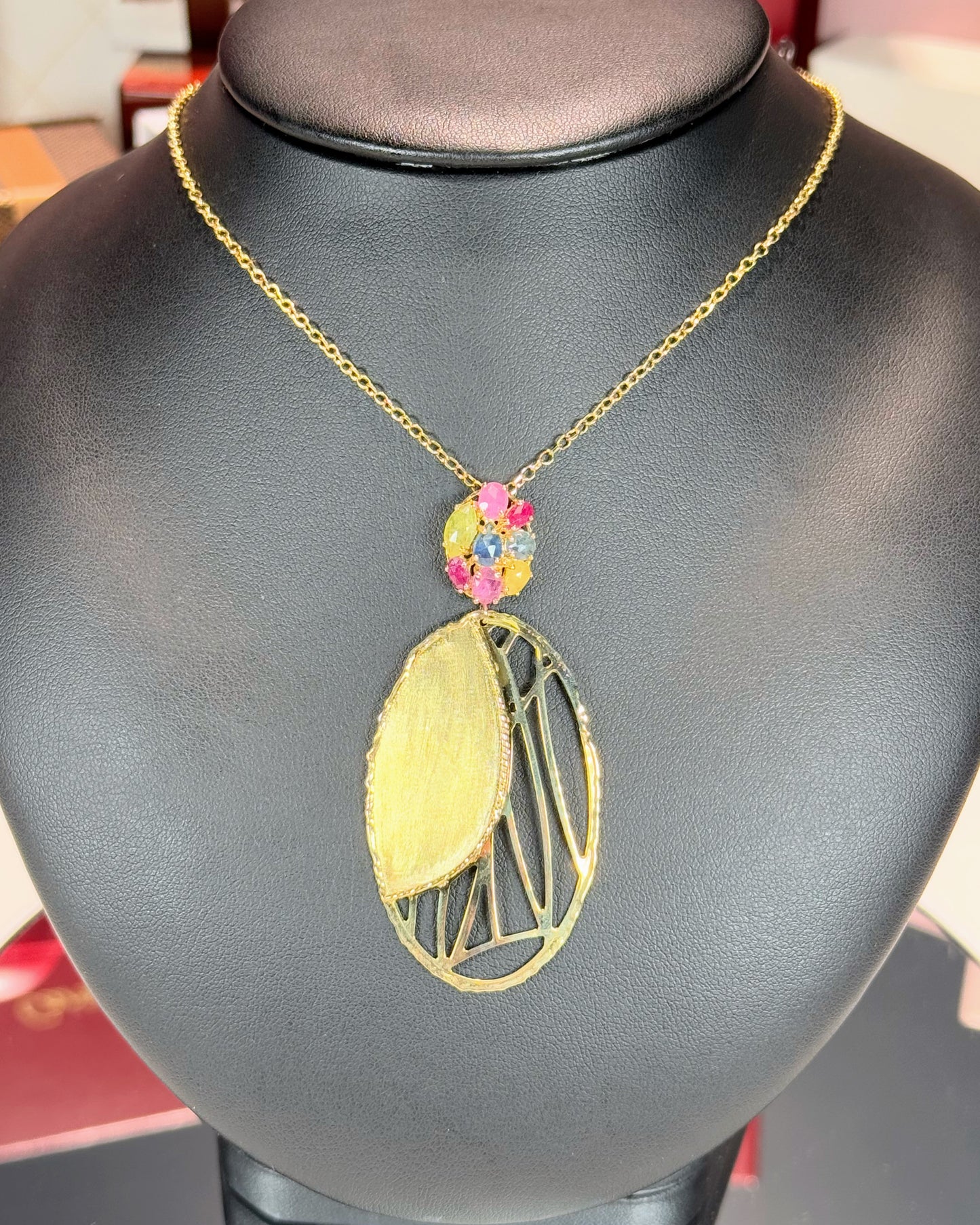 Colorful Sapphire 14k Yellow Gold Pendant Necklace