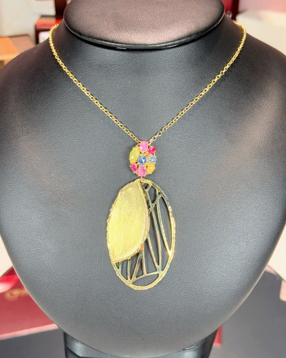 Colorful Sapphire 14k Yellow Gold Pendant Necklace