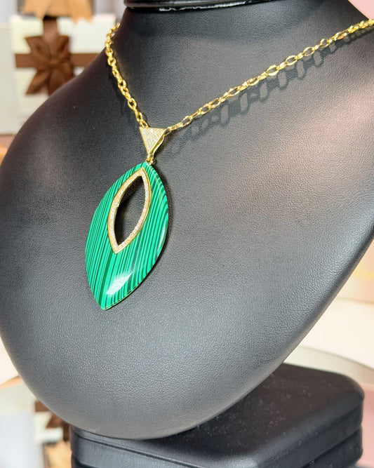 Green Malachite 14k Yellow Gold Pendant Necklace