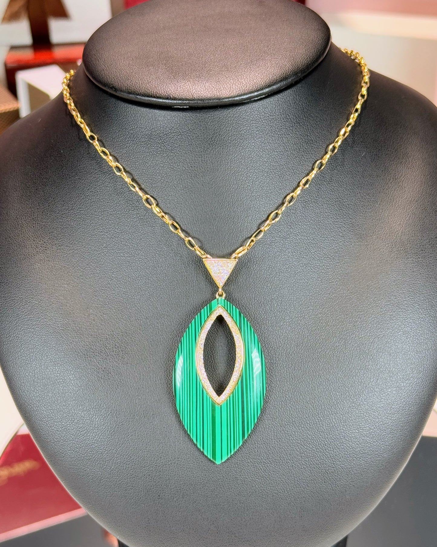 Green Malachite 14k Yellow Gold Pendant Necklace
