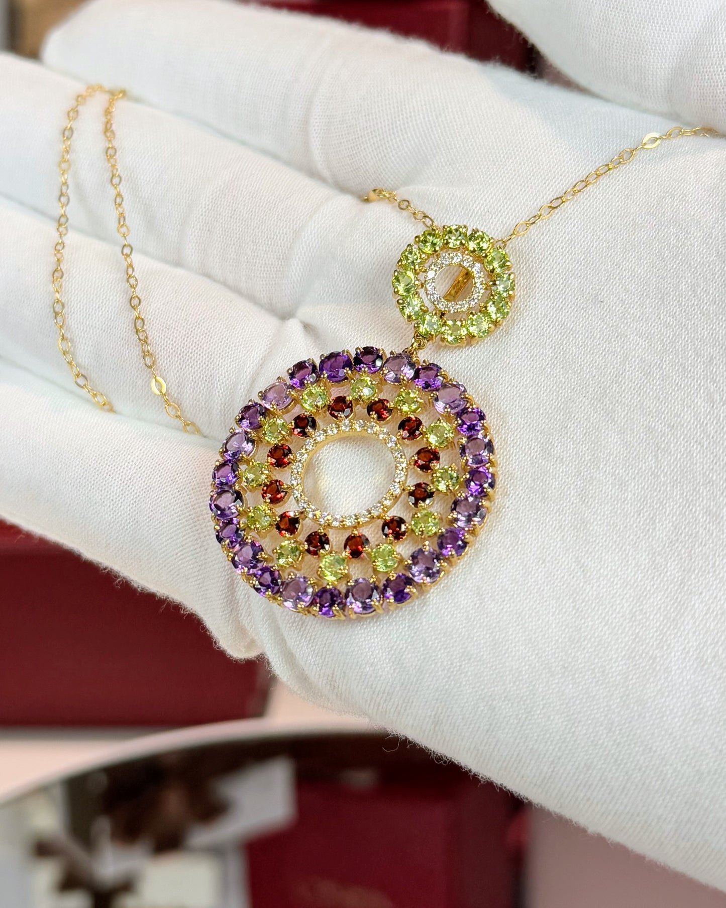 14k Yellow Gold Colorful Gemstones Pendant Necklace