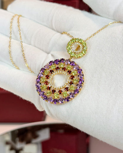 14k Yellow Gold Colorful Gemstones Pendant Necklace