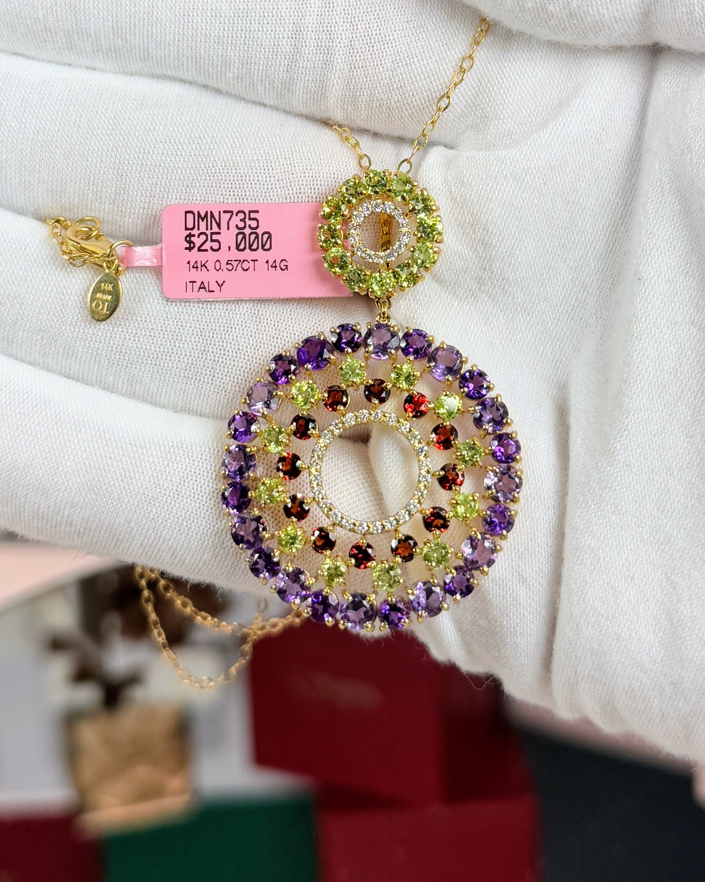 14k Yellow Gold Colorful Gemstones Pendant Necklace