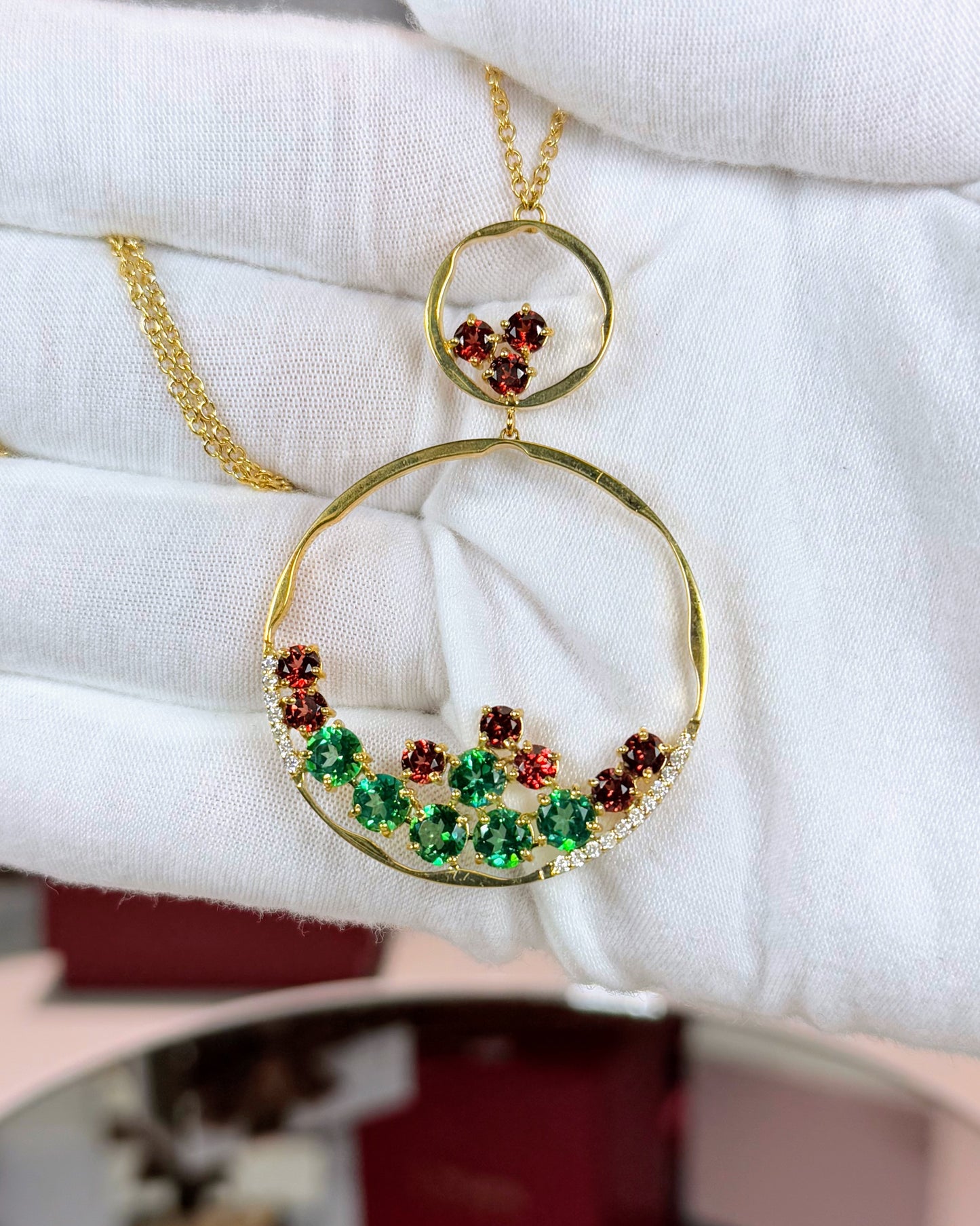 18k Yellow Gold Colorstones Pendant Necklace