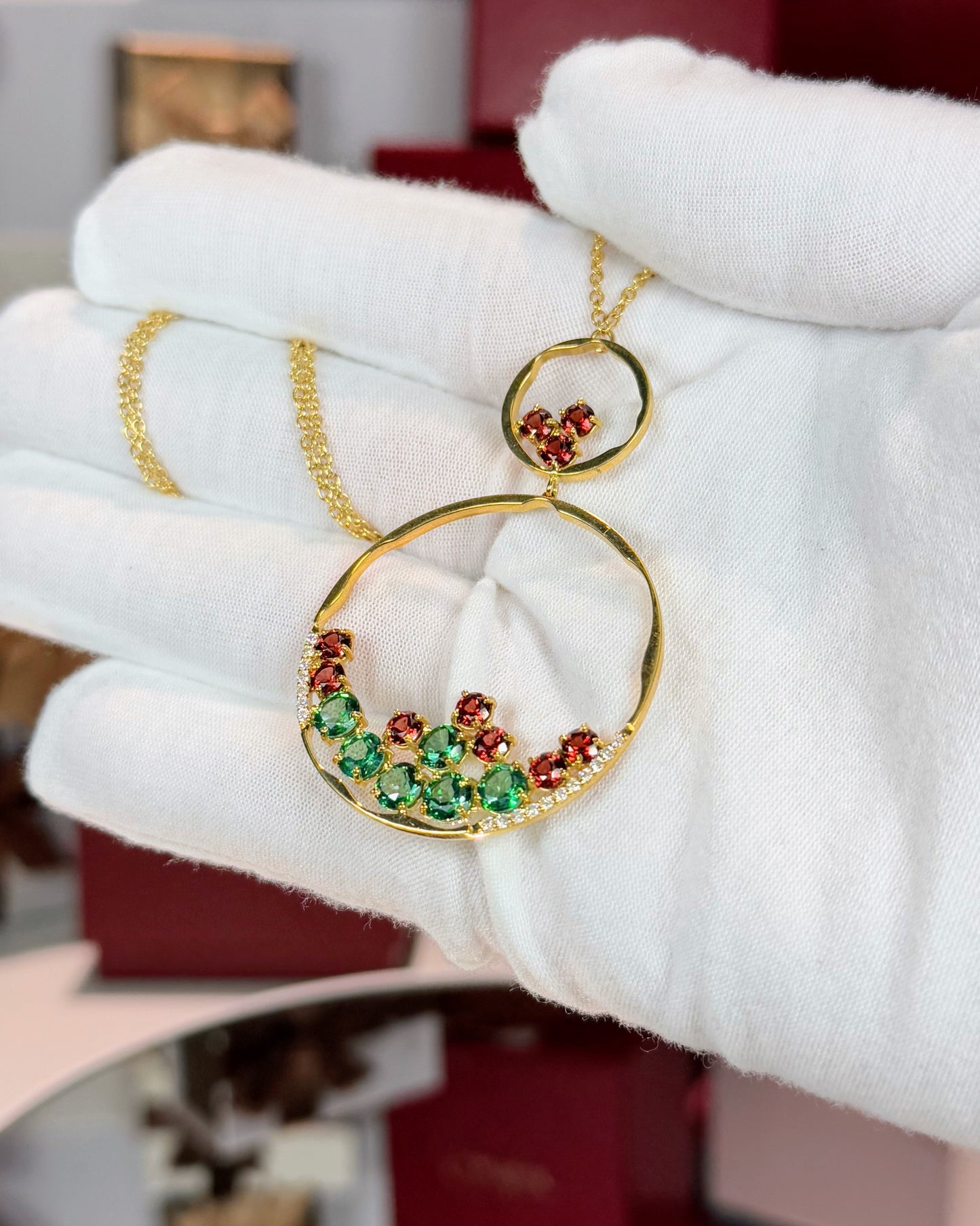 18k Yellow Gold Colorstones Pendant Necklace