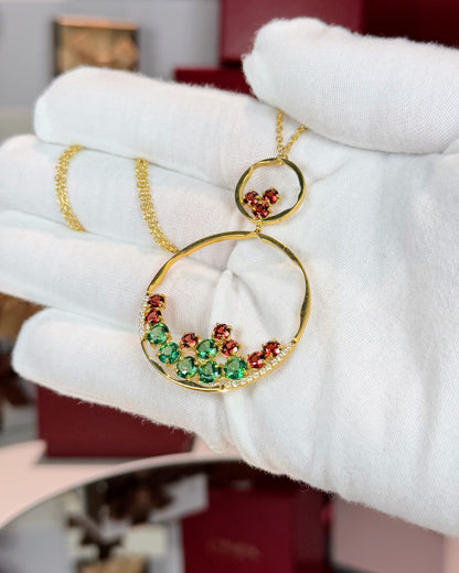 18k Yellow Gold Colorstones Pendant Necklace