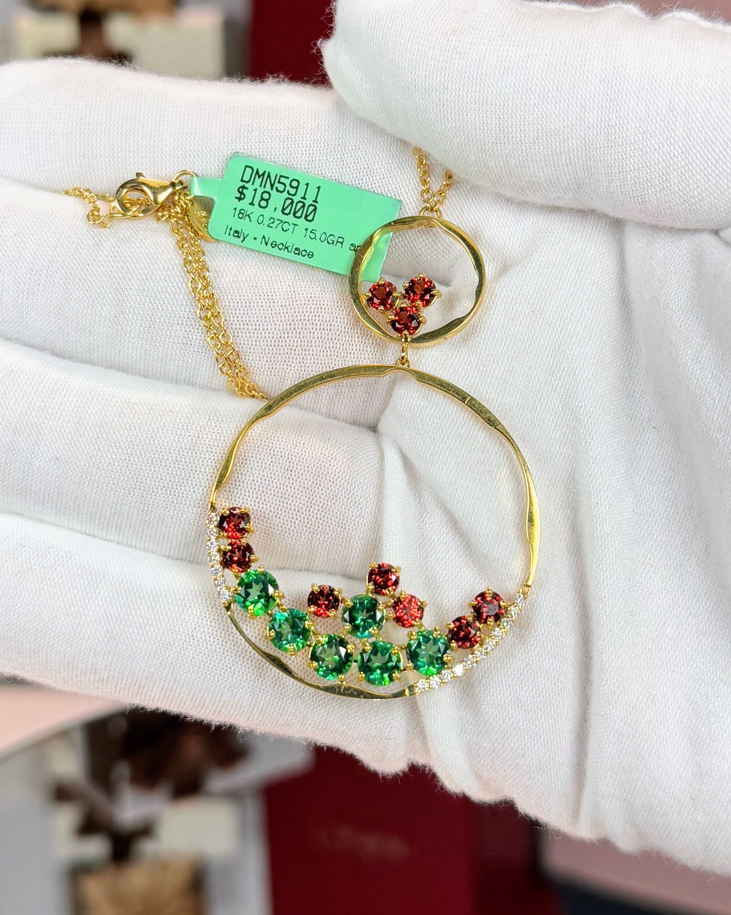 18k Yellow Gold Colorstones Pendant Necklace