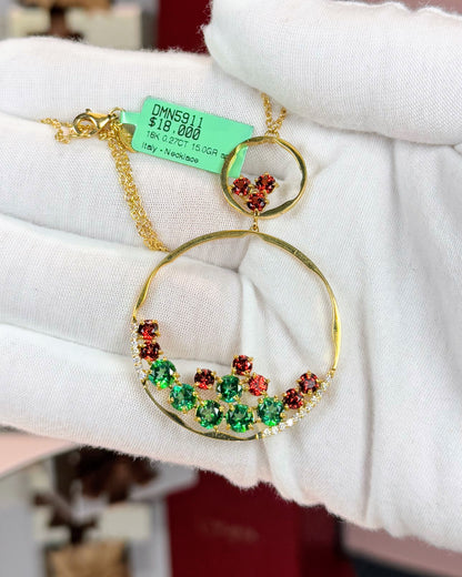 18k Yellow Gold Colorstones Pendant Necklace