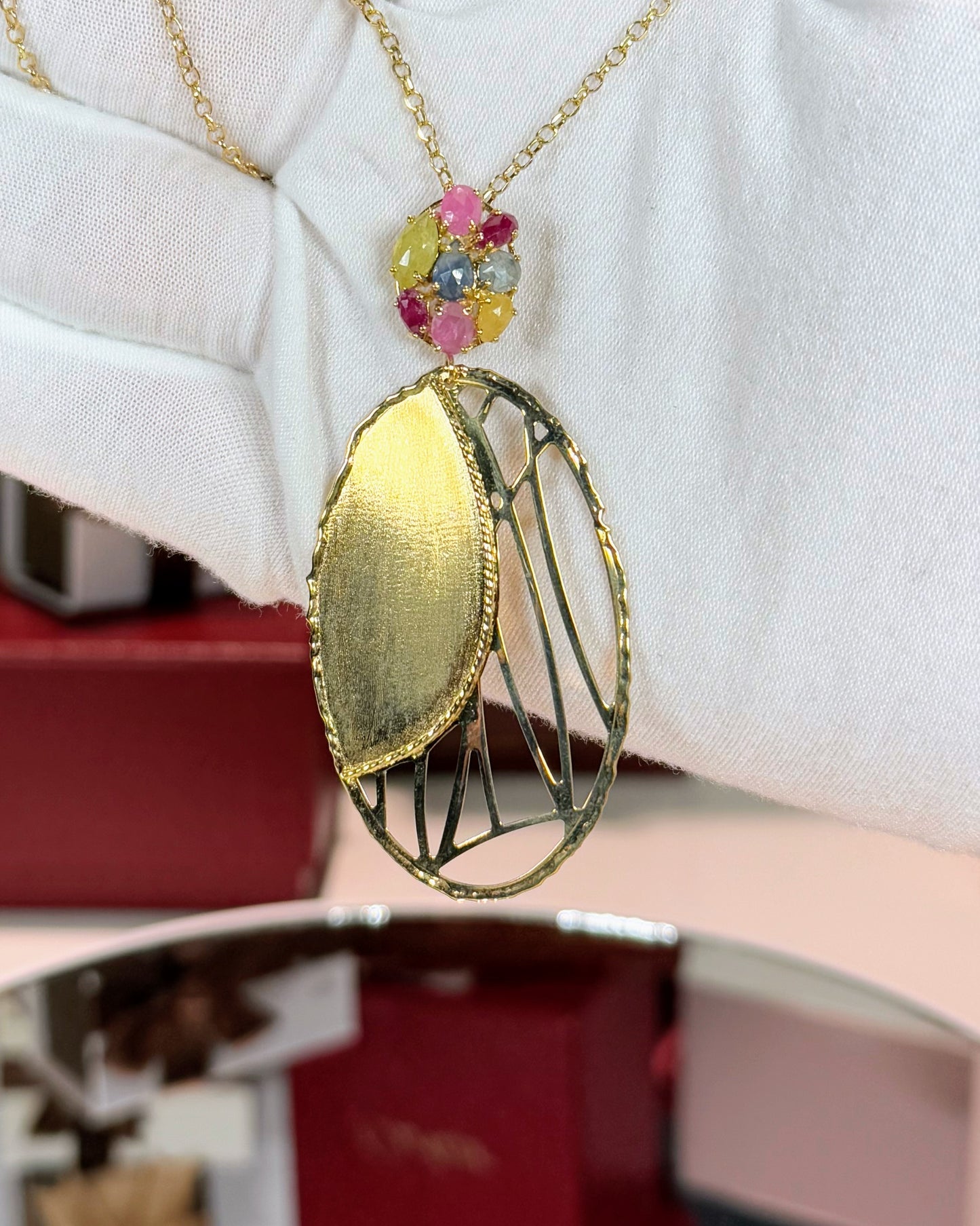Colorful Sapphire 14k Yellow Gold Pendant Necklace