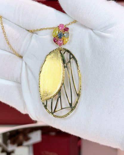 Colorful Sapphire 14k Yellow Gold Pendant Necklace