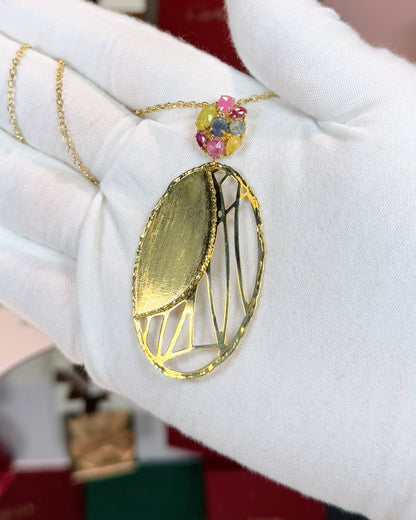 Colorful Sapphire 14k Yellow Gold Pendant Necklace