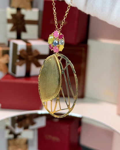 Colorful Sapphire 14k Yellow Gold Pendant Necklace