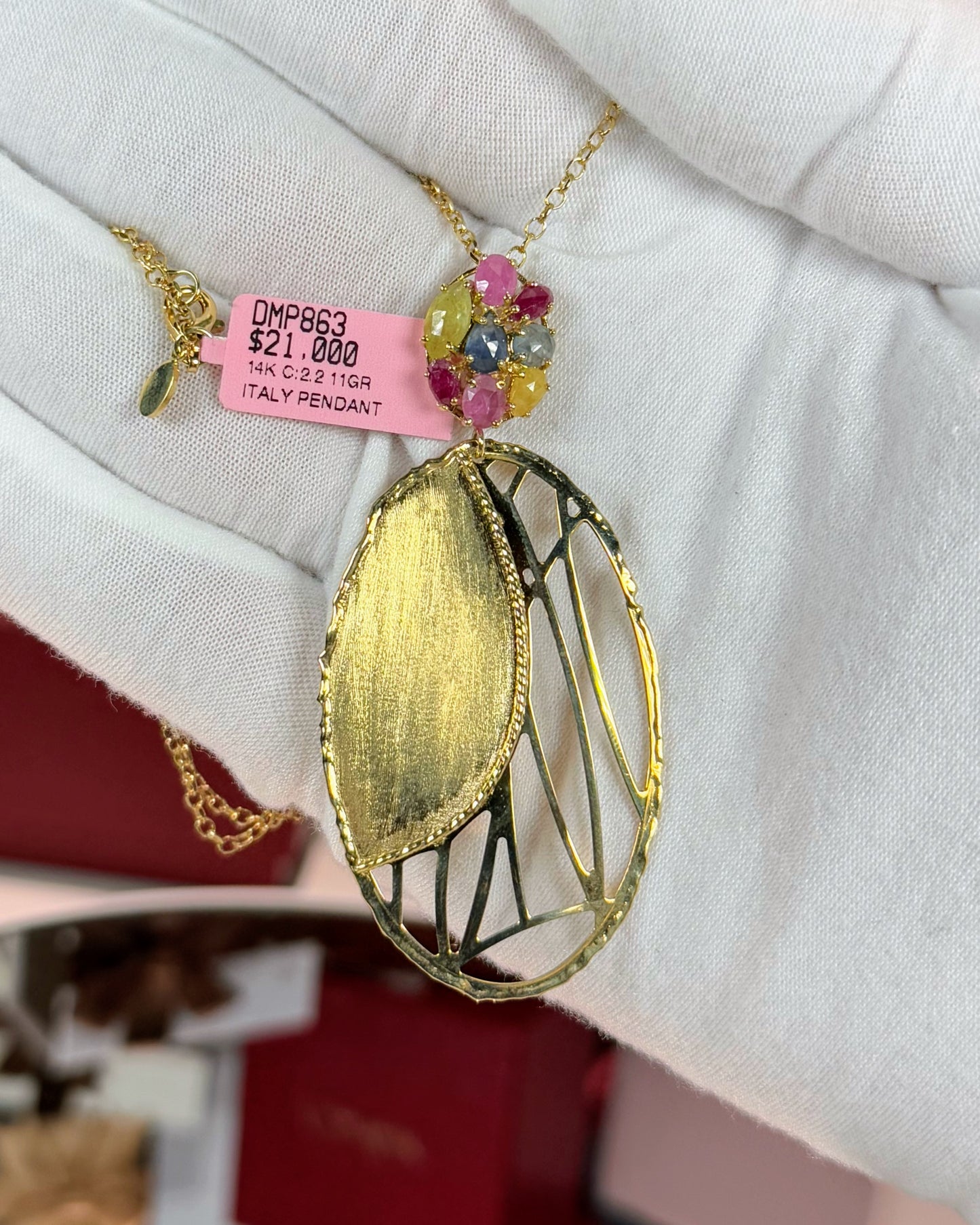 Colorful Sapphire 14k Yellow Gold Pendant Necklace