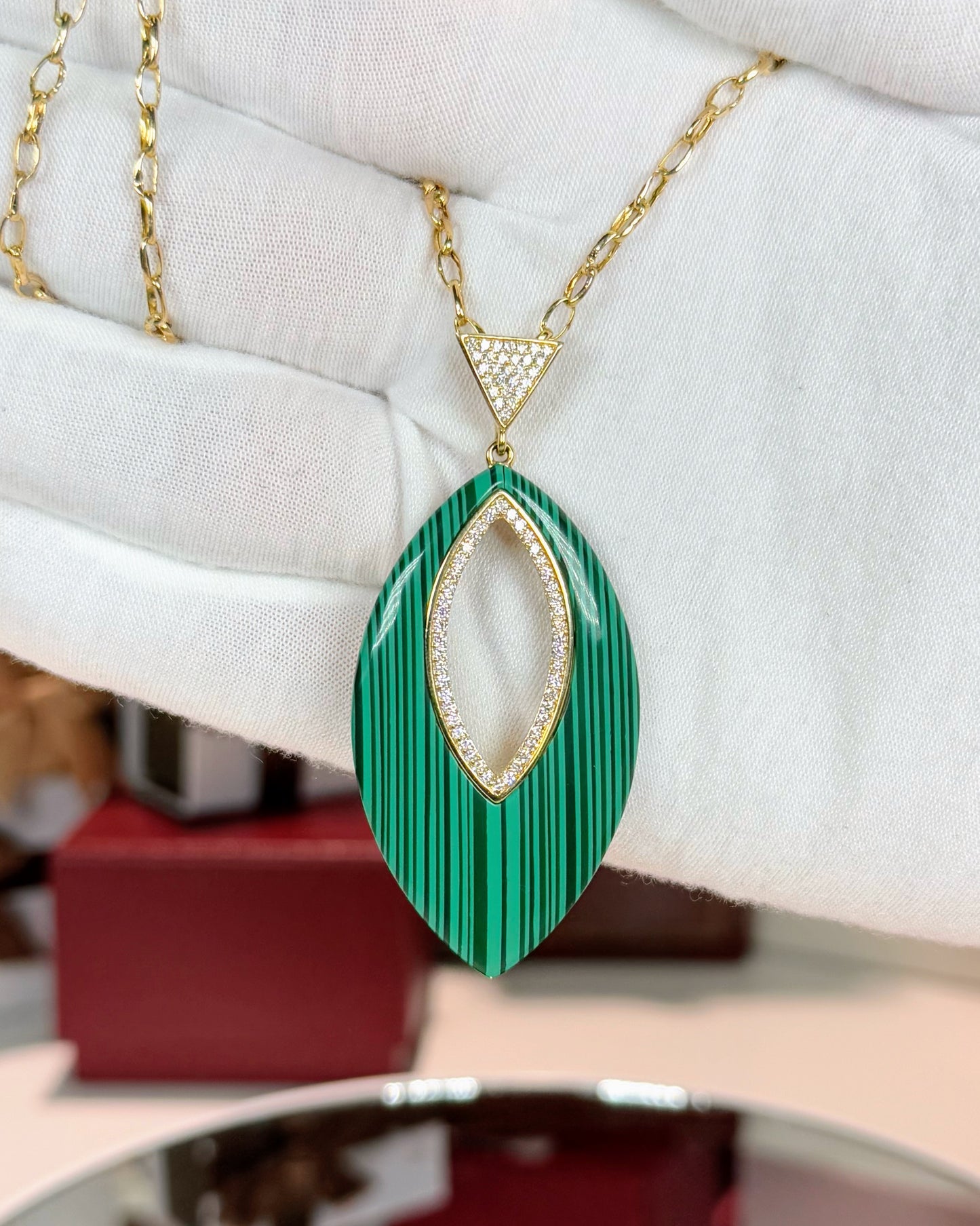 Green Malachite 14k Yellow Gold Pendant Necklace