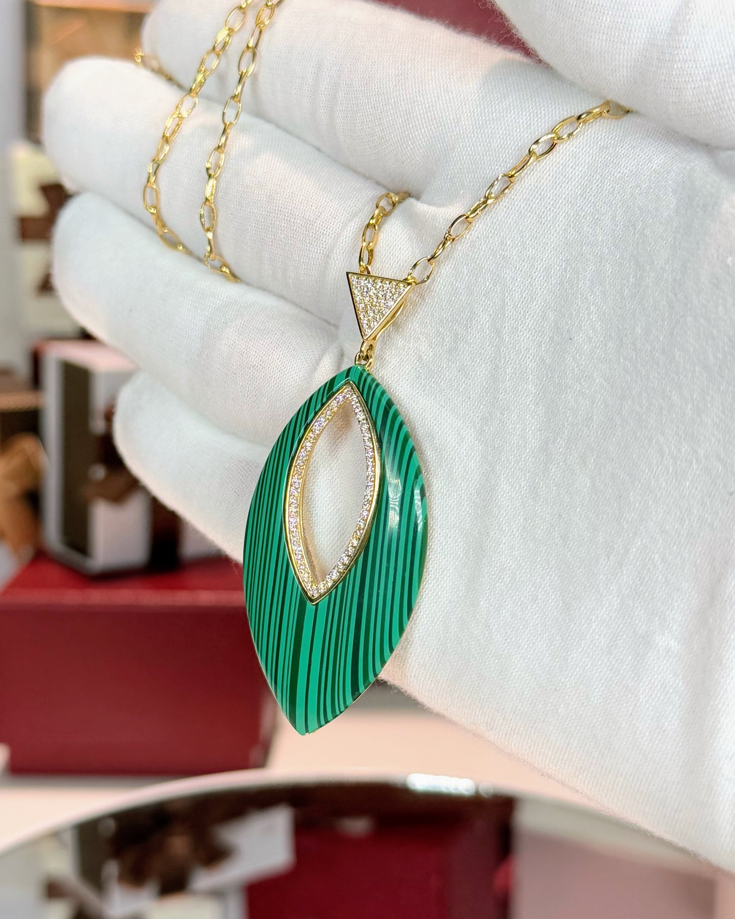 Green Malachite 14k Yellow Gold Pendant Necklace