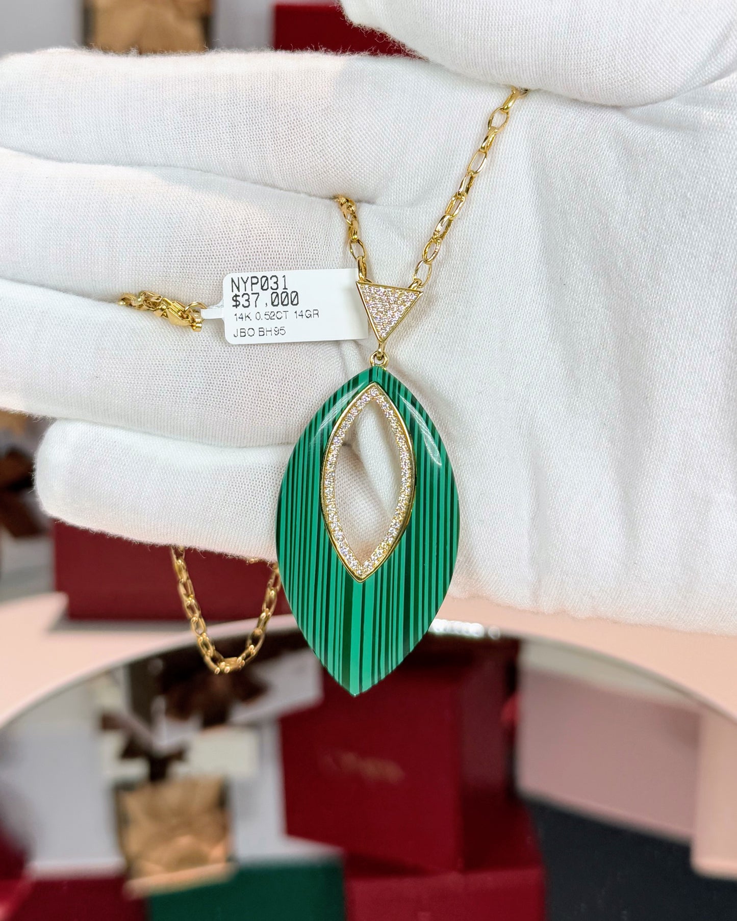 Green Malachite 14k Yellow Gold Pendant Necklace