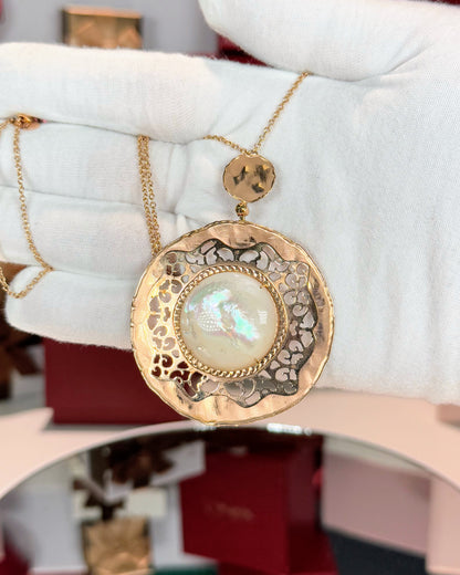 Mother of Pearl Filigree 14k Rose Gold Pendant Necklace