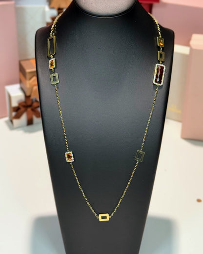 14k Yellow Gold Citrine Station Necklace