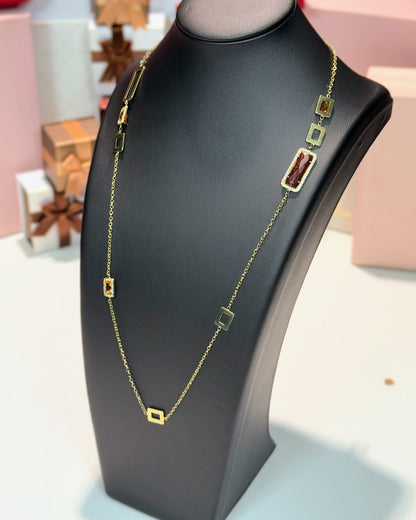 14k Yellow Gold Citrine Station Necklace