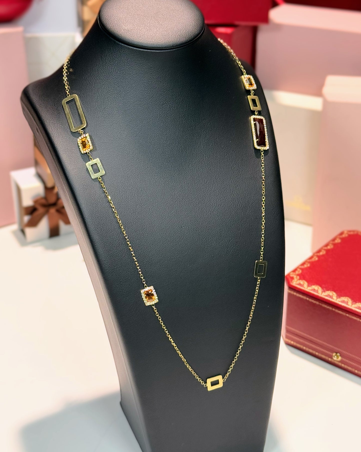 14k Yellow Gold Citrine Station Necklace